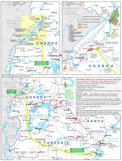 Uganda hydrocarbons map shows Lake Albert oil and gas fields and Eacop ...