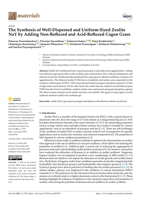 PDF The Synthesis Of Well Dispersed And Uniform Sized Zeolite NaY By