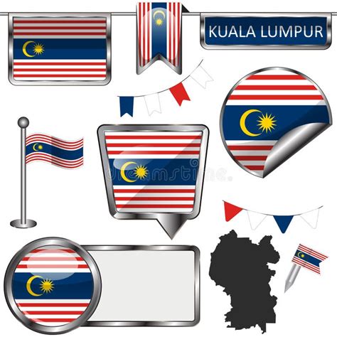 Glossy Icons with Flag of Kuala Lumpur Stock Vector - Illustration of asia, malaysian: 118780824