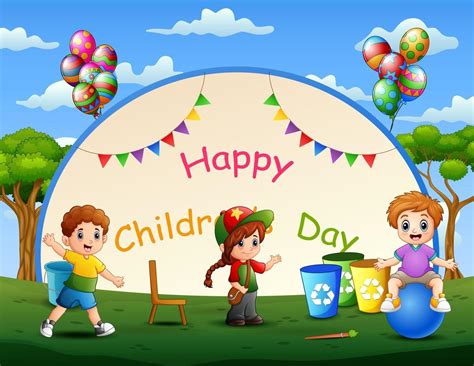 Children's day background poster with happy kids playing 6413134 Vector ...