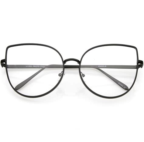 Womens Oversize Metal Cat Eye Glasses Slim Arms Flat Lens 59mm