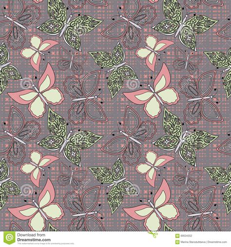 Seamless Pattern With Butterflies On A Gray In The Background Stock