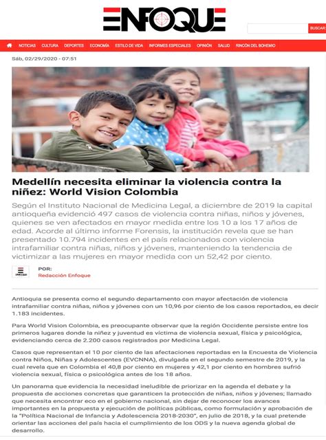 Medellín Necesita Eliminar La Violencia Contra La Niñez World Vision