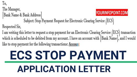 ECS Stop Payment Letter To Bank Sample Application To Stop ECS