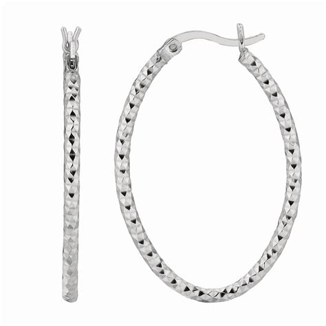 Sterling Silver Polished And Diamond Cut Oval Hoop Earrings 3 4