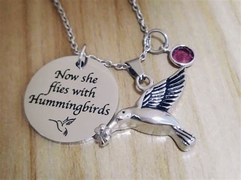 Now She Flies With Hummingbirds Necklace Memorial Bird Shape Urn