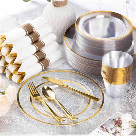 Snapklik Goodluck 350 Piece Gold Plastic Dinnerware Set For Party