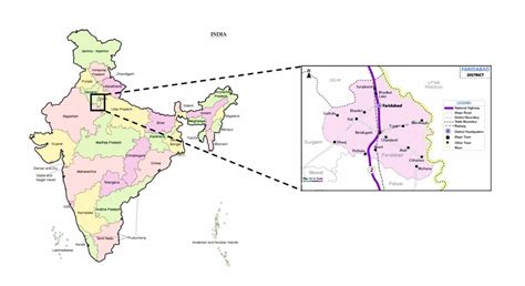 Geographical map of India showing the exact location of Faridabad ...