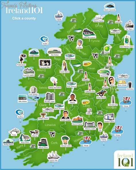 Ireland Map Tourist Attractions - TravelsFinders.Com