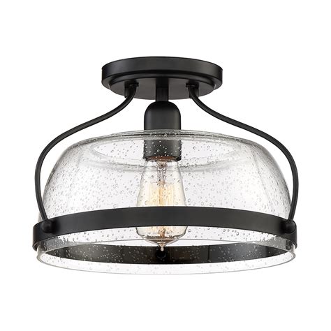 Quoizel Henderson 12 5 In W Black Seeded Semi Flush Mount Light At