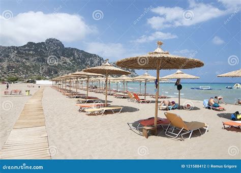 Tsambika beach editorial photography. Image of background - 121588412