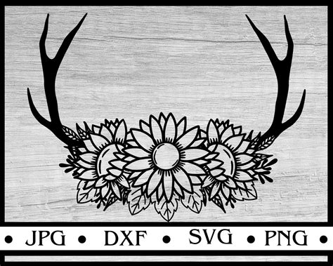 Floral Deer Antlers SVG Sunflower SVG Deer Antlers Sunflower Etsy