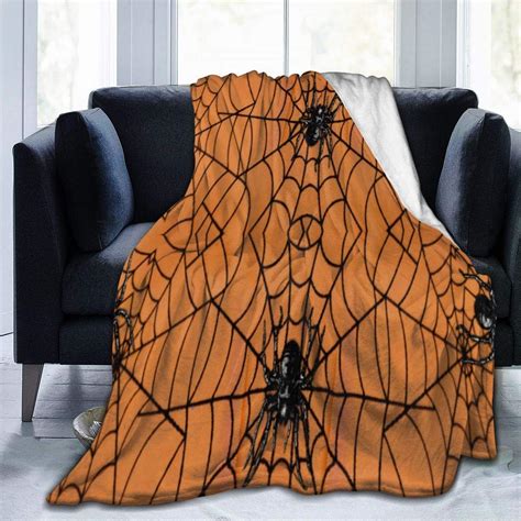 Fael Halloween Spider Web Orange Pattern Blanket Flannel