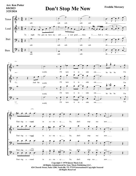 Don T Stop Me Now Arr Ken Potter By Queen Sheet Music For Ttbb Choir At Sheet Music Direct