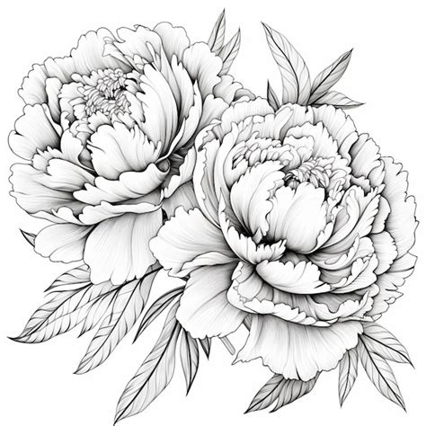 Premium Photo A Drawing Of Two Peonies With Leaves On A White