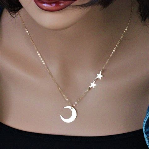 Moon And Stars Necklace Star Moon Necklace Star And Moon Necklace In