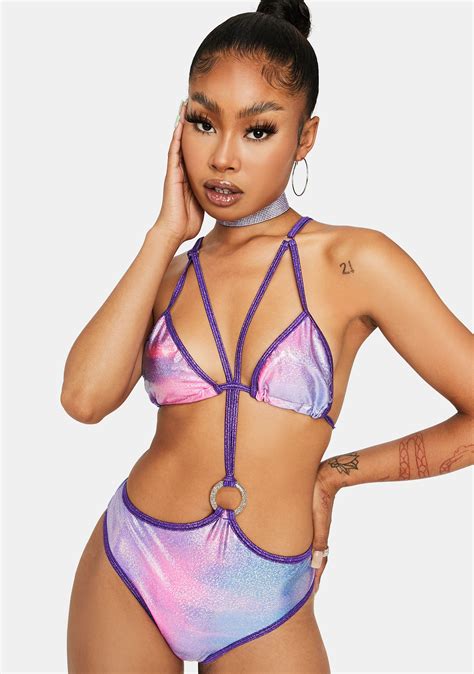 Ombre Metallic Cut Out Strappy Bodysuit Pink Purple Dolls Kill