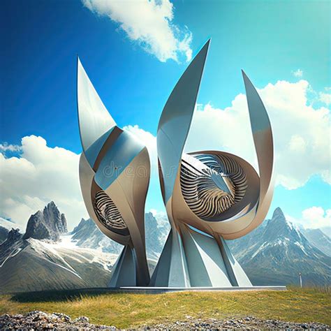 Futuristic Wind Turbines In Alps Generative AI Art Ecology Concept