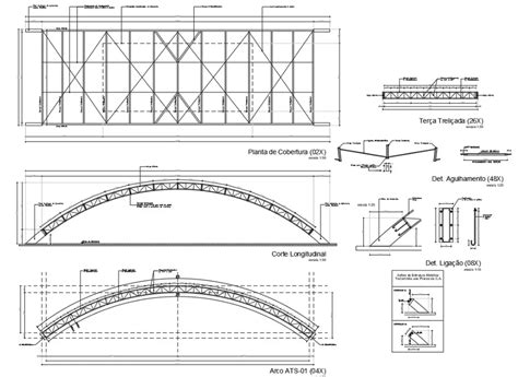 Dwg 2d Autocad Drawing Of The Curved Steel Truss Metallic Structure