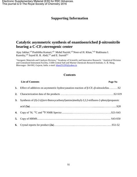 PDF Catalytic Asymmetric Synthesis Of Enantioenriched Suppdata