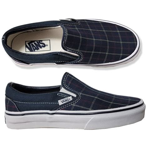 Vans Unisex Classic Slip On Tennis 1328 Shoes Navy Plaid Etsy