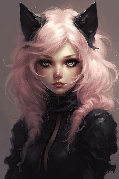 Premium Ai Image A Girl With Pink Hair And Cat Ears