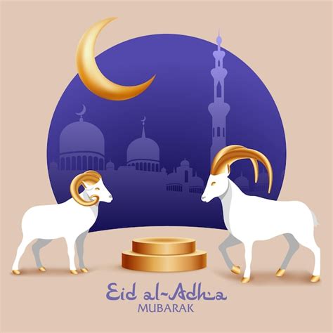 Premium Vector Sacrificial Ram And Gold Crescent For Muslim Holiday