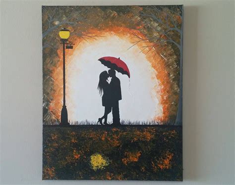 Sale Original Couple In Rain Paintingcouple Kissing In The Rain Wall