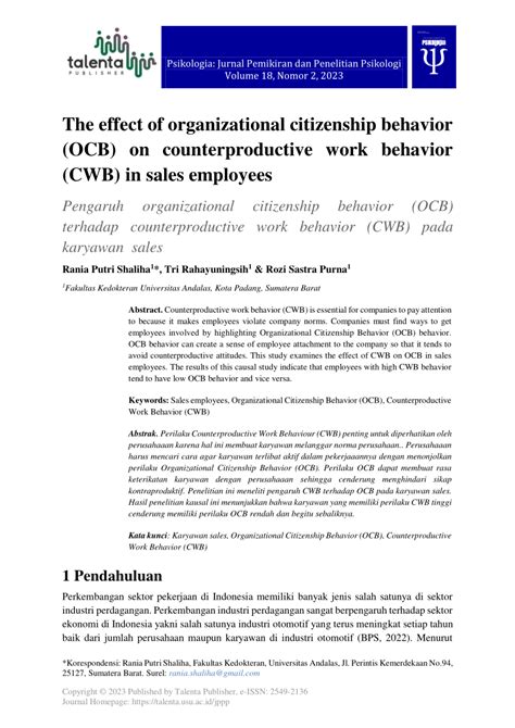 PDF The Effect Of Organizational Citizenship Behavior OCB On