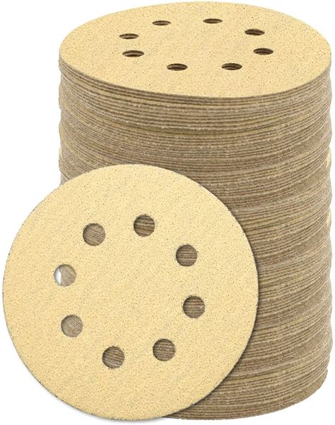 50PCS 5 In 8 Hole Hook Loop Sanding Discs 60 800 Grit Gold Sandpaper