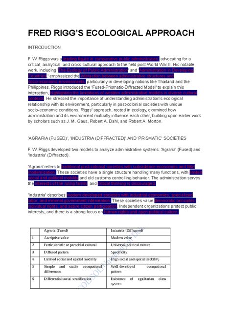 Ecological Approach Fred Riggs Ecological Approach Introduction F W