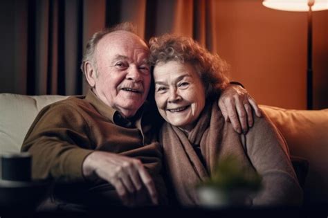 Premium Photo Happy Mature Scandinavian Couple Sitting On Sofa At