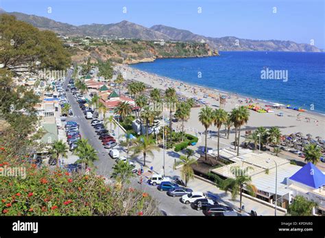 Panoramic View Over Burriana Beach Playa De Burriana In Nerja On The