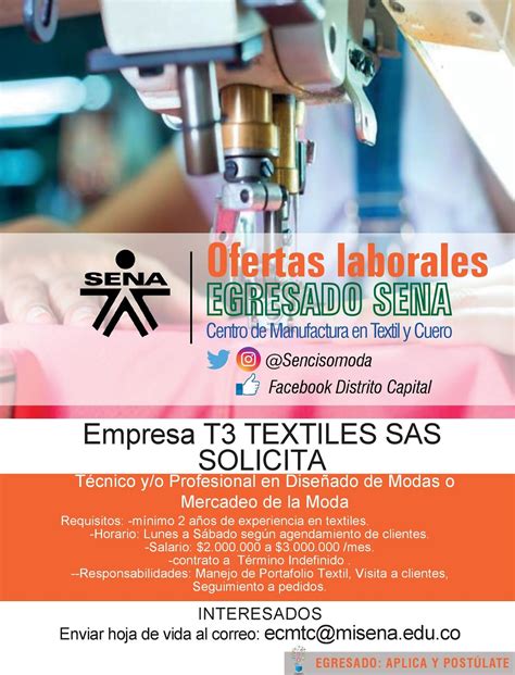 Sena Centro De Manufactura En Textil Y Cuero Ofertas Laborales