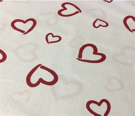 Red Hearts On White Fabric Valentines Day Red Heart Fabric By Etsy