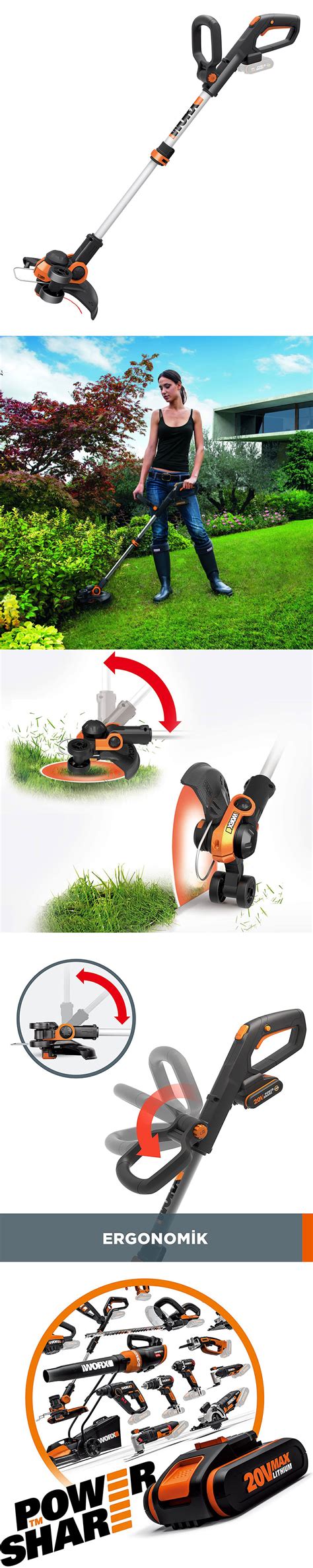 WORX WG163E.9 20Volt 30cm Profesyonel Teleskobik Misinalı Çim ve Kenar ...