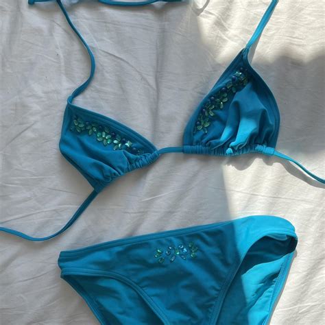 F F Bikini Turquoise With Gems So Cute For Depop
