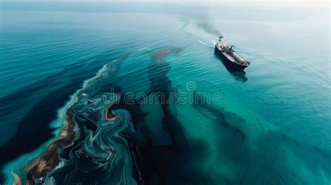 Oil Spill From Ship Causing Environmental Pollution On The Ocean S