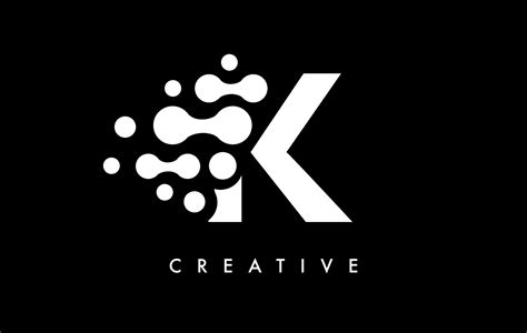 Letter K Dots Logo Design with Black and White Colors on Black ...