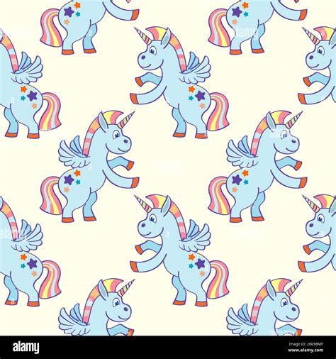 Pastel Colored Hand Drawn Unicorns Seamless Pattern Background Fantasy