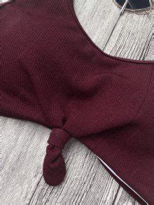 OFF Cami Bralette String Bikini Set In BURGUNDY ZAFUL