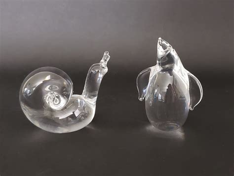 Steuben Penguin Snail Figurine Hand Cooler Signed Steuben Clear