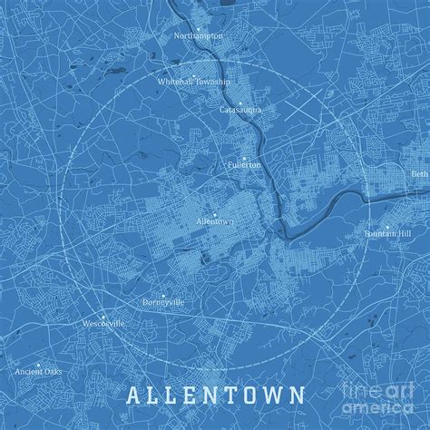 Allentown PA City Vector Road Map Blue Text Digital Art by Frank ...