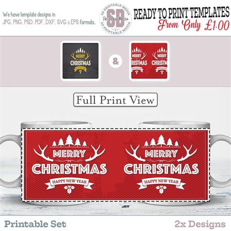 2x Merry Christmas Designs Sublimation Mug Design Print Etsy Uk