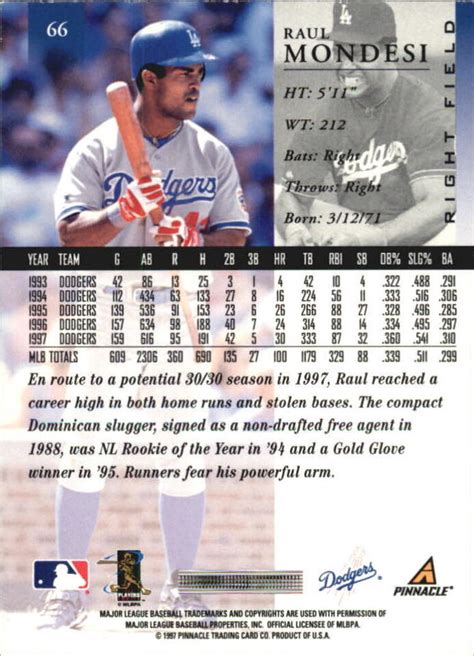 1998 Pinnacle Baseball Card 66 Raul Mondesi EBay