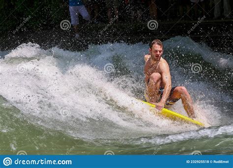 Munich Germany July Surfer In The City River Called