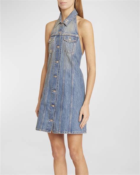 Givenchy Halter Button Front Denim Mini Dress Neiman Marcus