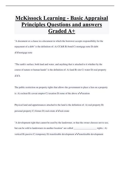 McKissock Learning Basic Appraisal Principles Questions And Answers