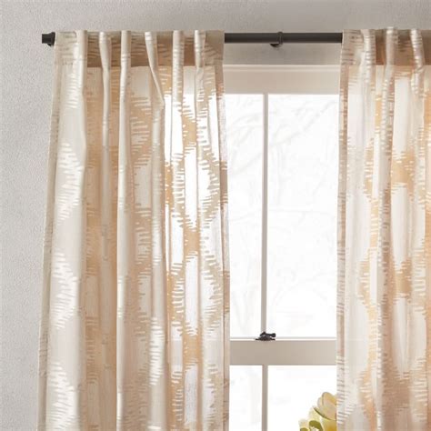 Semi Sheer Trellis Clipped Jacquard Curtain Belgian Flax Ivory West Elm