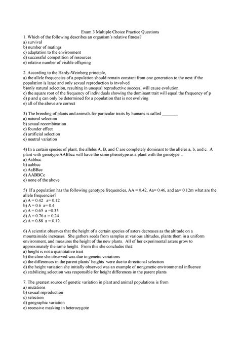 BIOL 211 1 Roe Jflagg MC Practice Questions SV Exam 3 Multiple